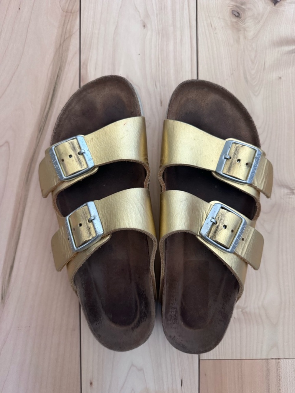 Birkenstock‎ Gold Double-Buckle Slide Sandals